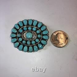 Vintage Sterling Silver Navajo Turquoise Cluster Brooch Pin Pendant