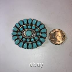 Vintage Sterling Silver Navajo Turquoise Cluster Brooch Pin Pendant