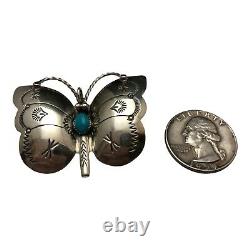 Vintage Sterling Silver Navajo Turquoise Signed Butterfly Native Pin Pendant