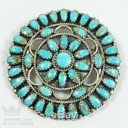 Vintage Sterling Silver Petit Point Turquoise Pin / Pendant