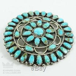 Vintage Sterling Silver Petit Point Turquoise Pin / Pendant