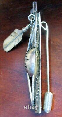 Vintage Sterling Silver Pin Crystal Feather Bow Arrow Shield LHTC Jeff Storey