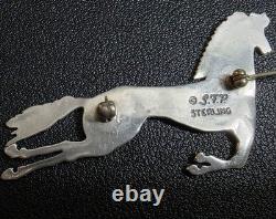 Vintage Sterling Silver Running Horse Frank Salcido SFP Navajo Brooch Pin