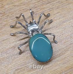 Vintage Sterling Silver Seafoam Green Turquoise Spider Pin Pendant Brooch 925 8g