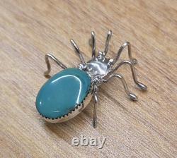 Vintage Sterling Silver Seafoam Green Turquoise Spider Pin Pendant Brooch 925 8g