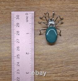 Vintage Sterling Silver Seafoam Green Turquoise Spider Pin Pendant Brooch 925 8g
