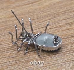 Vintage Sterling Silver Seafoam Green Turquoise Spider Pin Pendant Brooch 925 8g
