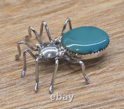 Vintage Sterling Silver Seafoam Green Turquoise Spider Pin Pendant Brooch 925 8g