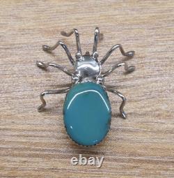 Vintage Sterling Silver Seafoam Green Turquoise Spider Pin Pendant Brooch 925 8g