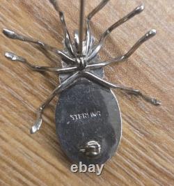 Vintage Sterling Silver Seafoam Green Turquoise Spider Pin Pendant Brooch 925 8g