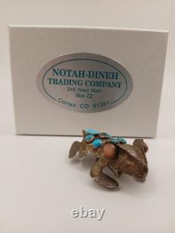 Vintage Sterling Silver Stamped Navajo Turquoise Pink Coral Horny Toad Pin