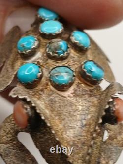 Vintage Sterling Silver Stamped Navajo Turquoise Pink Coral Horny Toad Pin