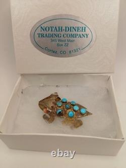 Vintage Sterling Silver Stamped Navajo Turquoise Pink Coral Horny Toad Pin