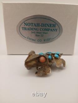 Vintage Sterling Silver Stamped Navajo Turquoise Pink Coral Horny Toad Pin