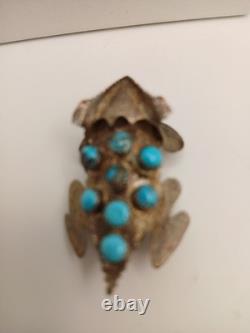 Vintage Sterling Silver Stamped Navajo Turquoise Pink Coral Horny Toad Pin