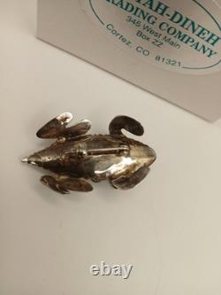 Vintage Sterling Silver Stamped Navajo Turquoise Pink Coral Horny Toad Pin