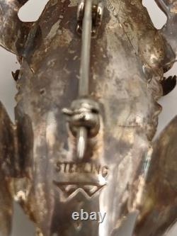 Vintage Sterling Silver Stamped Navajo Turquoise Pink Coral Horny Toad Pin