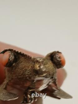 Vintage Sterling Silver Stamped Navajo Turquoise Pink Coral Horny Toad Pin
