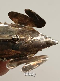 Vintage Sterling Silver Stamped Navajo Turquoise Pink Coral Horny Toad Pin