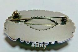 Vintage Sterling Silver Turquoise Cabochon 1 5/8 Brooch Navajo Pin Old Pawn 16g