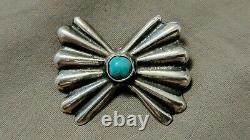 Vintage Sterling Silver Turquoise Design Navajo Sand Cast Pin/Brooch