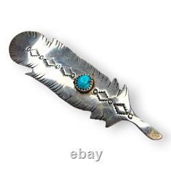 Vintage Sterling Silver Turquoise Feather Brooch Pin Signed