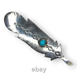 Vintage Sterling Silver Turquoise Feather Brooch Pin Signed