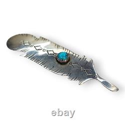 Vintage Sterling Silver Turquoise Feather Brooch Pin Signed