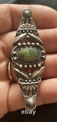Vintage Sterling Silver Turquoise Fred Harvey Era Pin Brooch 2.5