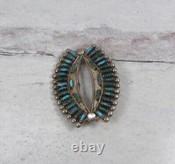 Vintage Sterling Silver Turquoise Needlepoint Needle Point Brooch Pin Zuni Old