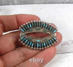 Vintage Sterling Silver Turquoise Needlepoint Needle Point Brooch Pin Zuni Old