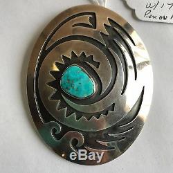 Vintage Sterling Silver Turquoise Pendant Pin Oval Overlay