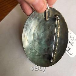 Vintage Sterling Silver Turquoise Pendant Pin Oval Overlay