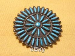 Vintage Sterling Silver Turquoise Petit Point Zuni Native American Pin / Brooch