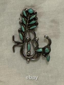 Vintage Sterling Silver Turquoise Roadrunner Bird Brooch Pin Zuni Style