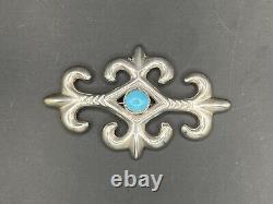 Vintage Sterling Silver Turquoise Sand Cast Brooch Pin Navajo Made