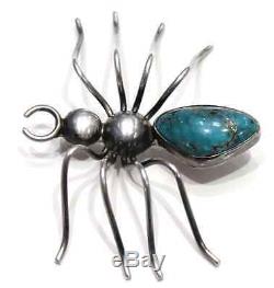 Vintage Sterling Silver Turquoise Spider Pin Brooch Huge 3D
