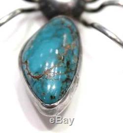Vintage Sterling Silver Turquoise Spider Pin Brooch Huge 3D