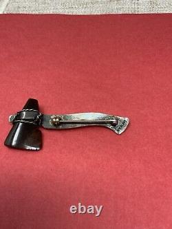 Vintage Sterling Silver Turquoise Tomahawk Axe Native American Pin Brooch