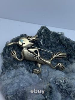 Vintage Sterling Silver Wiley Coyote Brooch Turquoise Eye Native Made