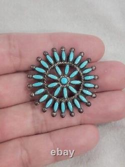 Vintage Sterling Silver Zuni Petit Needle Point Turquoise Brooch Pin or Pendant