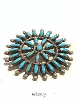 Vintage Sterling Silver Zuni Signed EH Needle Point Cluster Turquoise Pin