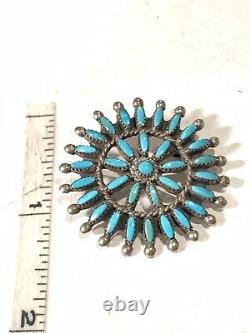 Vintage Sterling Silver Zuni Signed EH Needle Point Cluster Turquoise Pin
