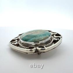 Vintage Sterling Silver and Oval Turquoise Pin Brooch