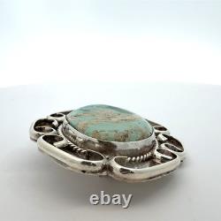 Vintage Sterling Silver and Oval Turquoise Pin Brooch