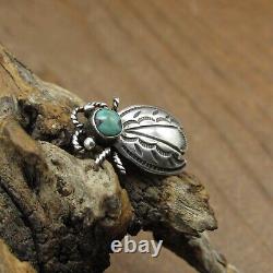 Vintage Sterling Silver and Turquoise Bug Pin