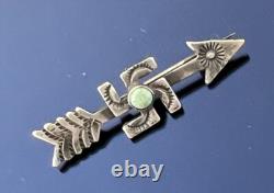 Vintage Sterling & Turquoise Applied Whirling Log Native Arrow Brooch Pin