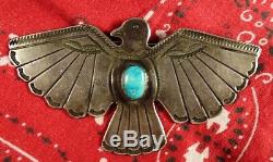 Vintage Sterling Turquoise Thunderbird Pin