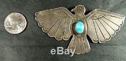 Vintage Sterling Turquoise Thunderbird Pin