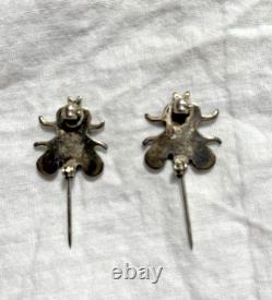 Vintage Sterling Zuni Stone Inlay Pair Of Insect Fly Pins